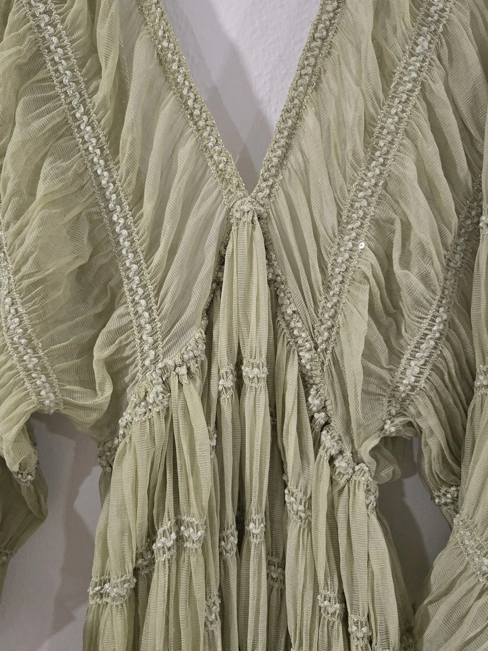 Flowy Sage Green Pleated Maxi Dress - Picture 5 of 12